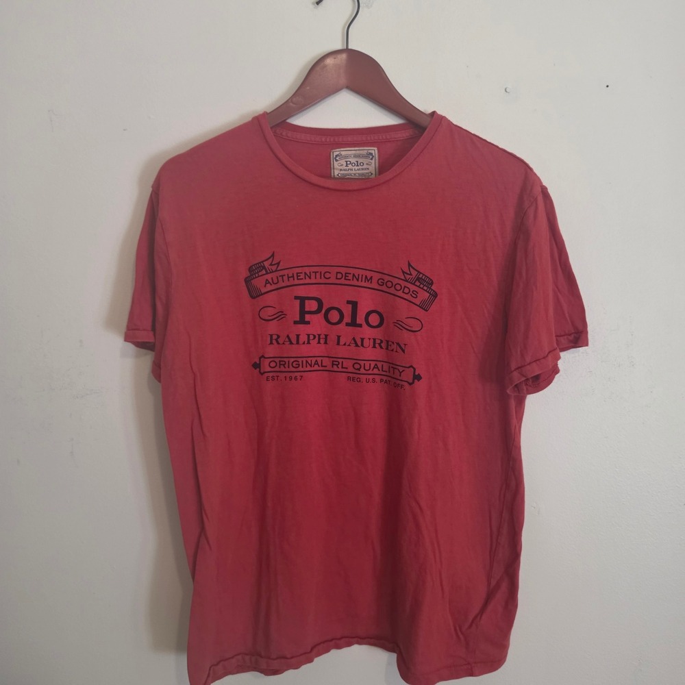 Polo Ralph Lauren Graphic T-Shirt Mens M Red Authentic Denim Goods Logo Tee